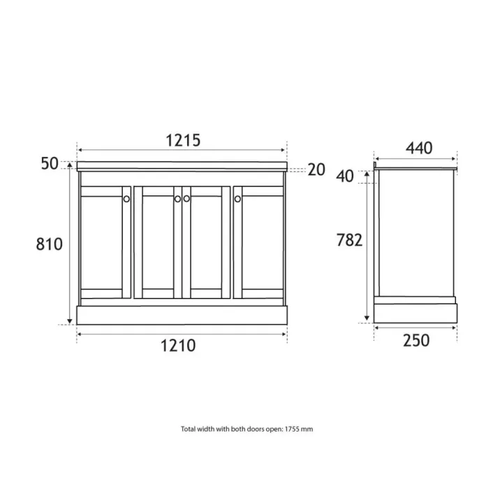 Eastbrook Hardwick 120CM 4 Door Double Bowl Basin Vanity Unit - Blue
