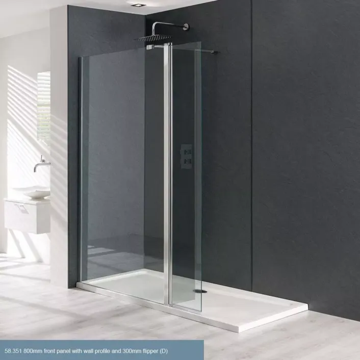 Eastbrook Valliant Type D 8mm 1950mm x 800mm Walk-In Front Shower Panel with 300mm Flipper - Chrome