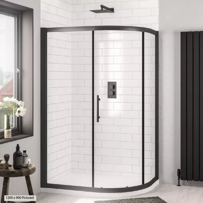Eastbrook Volente 1200 x 900mm Single Door Offset Quadrant Shower Enclosure - Matt Black