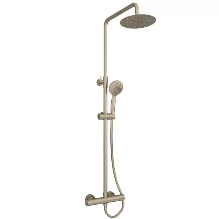Eastbrook Modern Adjustable Height (850-1200mm) Round Thermostatic Shower Pole - Brushed Brass