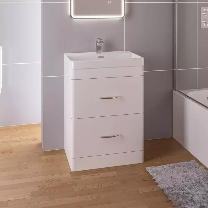 Eastbrook Cavone 80CM 2 Drawer Basin Vanity Unit - High Gloss White