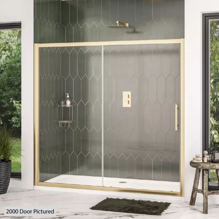 Eastbrook Volente 1850 x 1100mm Sliding Shower Door (6mm Thick) - Brushed Brass