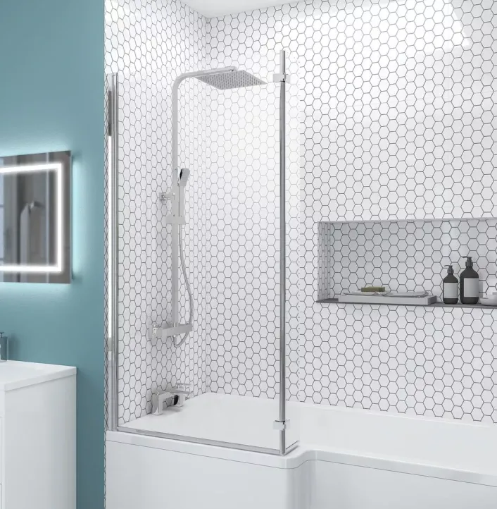 Eastbrook 6mm 1400 x 835mm Left Hand (LH) L-Shaped Bath Screen - Chrome