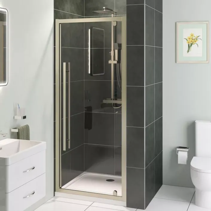 Eastbrook Vantage 2000 6mm Easy Clean 2000mm x 760mm Pivot Shower Door - Brushed Brass
