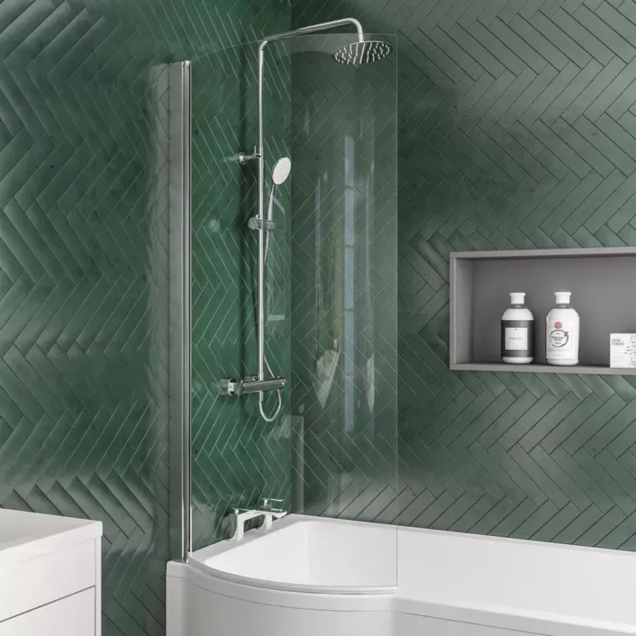 Eastbrook 6mm 1400 x 735mm Left Hand (LH) P-Shaped Bath Screen - Chrome