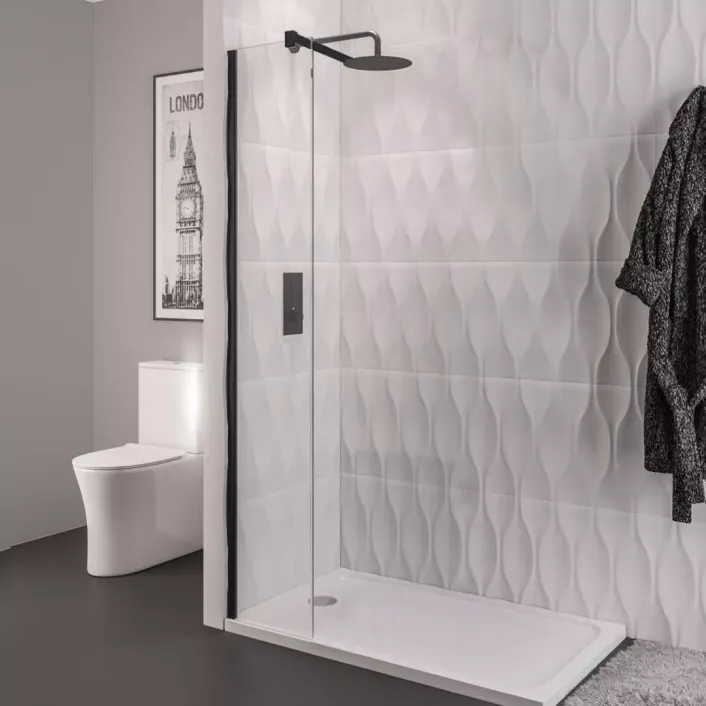 Eastbrook Vantage 2000 8mm Easy Clean 2000mm x 300mm Walk-In Shower Panel - Matt Black