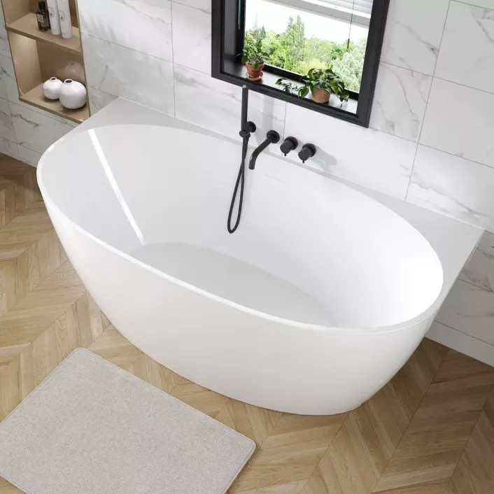 Eastbrook Harlton Back to Wall (BTW) 1500 x 750 x 580mm (430mm Depth) Freestanding Bath - Gloss White