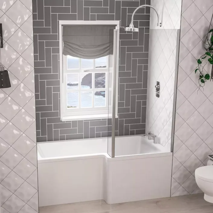 Eastbrook Portland 1600 x 850 x 440mm Right Hand (RH) L-Shaped 5mm Shower Bath - White