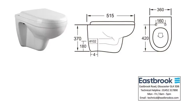 Eastbrook Dura Wall Hung WC Pan - White