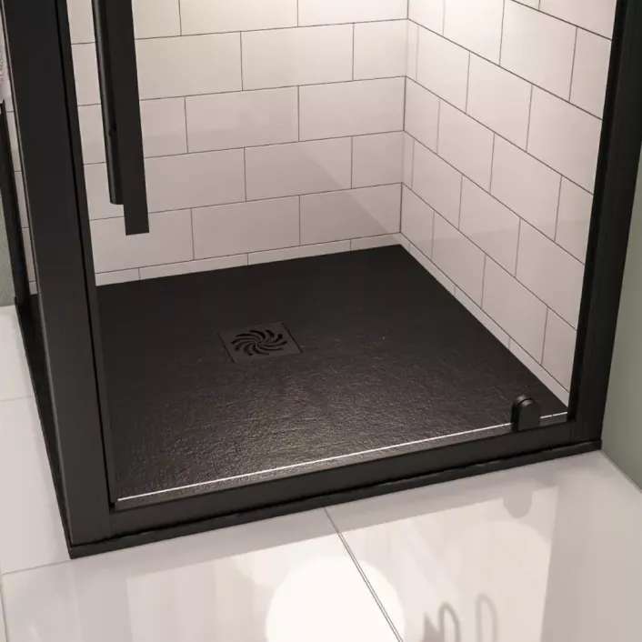 Eastbrook Crossland 900 x 900mm Square Shower Tray with Slate Finish - Black