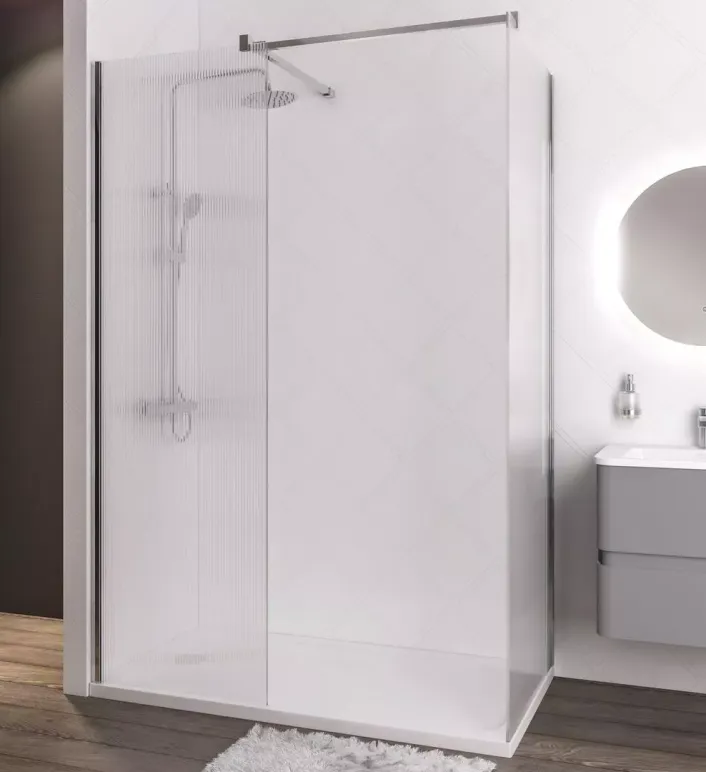 Eastbrook Vantage 2000 8mm Easy Clean 2000x1200mm Walk-In Shower Panel with Fluted Glass - Chrome