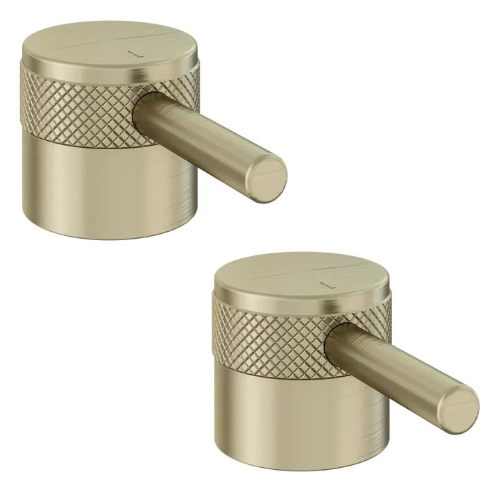 Eastbrook (Pair) Meriden Half Knurling Tap Handles for 2 Tap Hole Bath Filler and Bath Shower Mixer Taps Brushed Brass