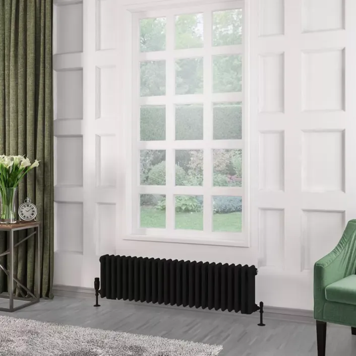 Eastbrook Rivassa 3 Column Radiator 300 x 1148mm Matt Black