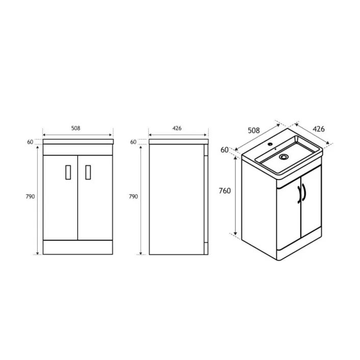 Eastbrook Cavone 50CM 2 Door Basin Vanity Unit - Matt Grey - Freestanding