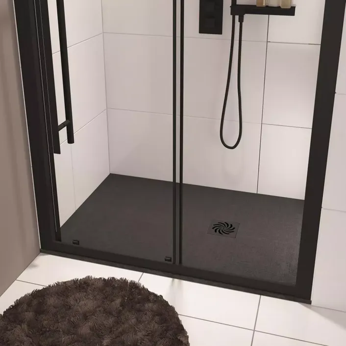 Eastbrook Crossland 1200 x 800mm Rectangular Shower Tray with Slate Finish - Black