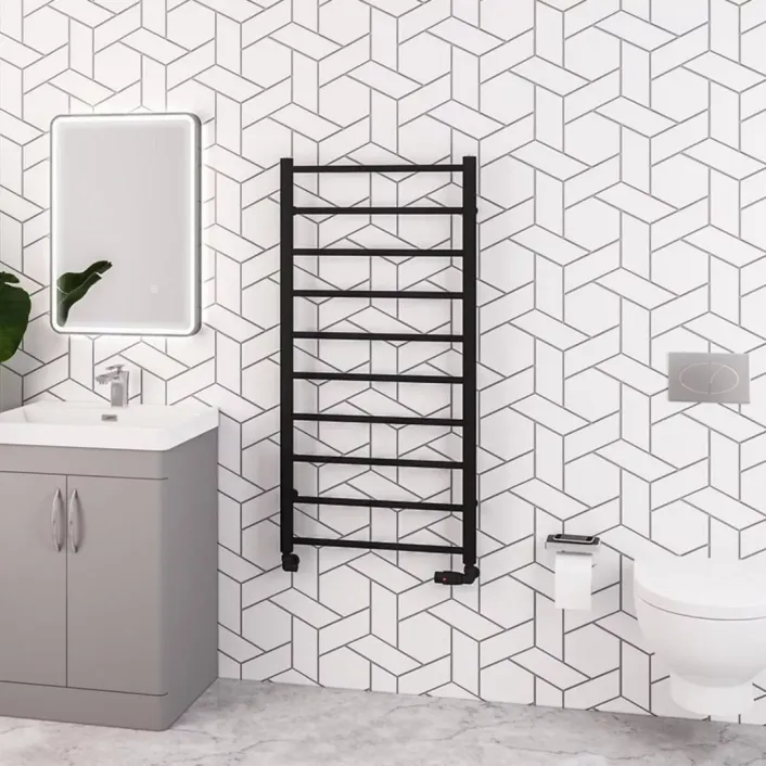 Eastbrook Tuscan Round 1200 x 600 Towel Rail Matt Black
