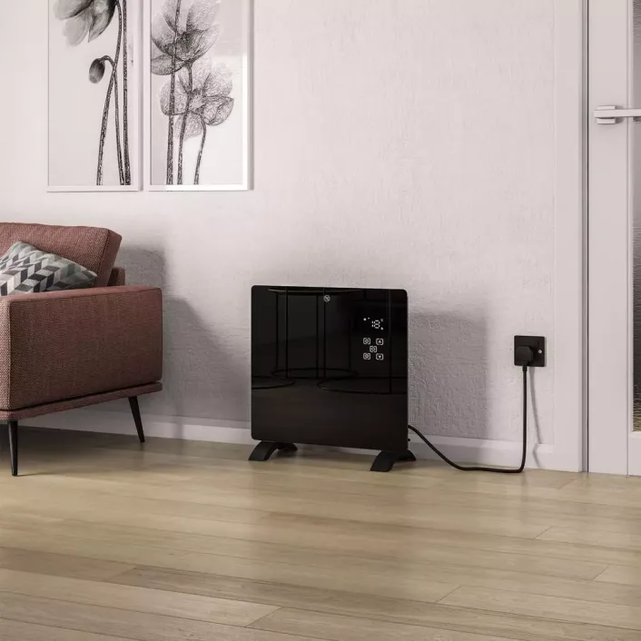 Eastbrook Cortona 555 x 520 Glass Fronted Electric Radiator 1000W Black