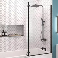 Eastbrook 6mm 1400 x 835mm Right Hand (RH) L-Shaped Bath Screen - Matt Black