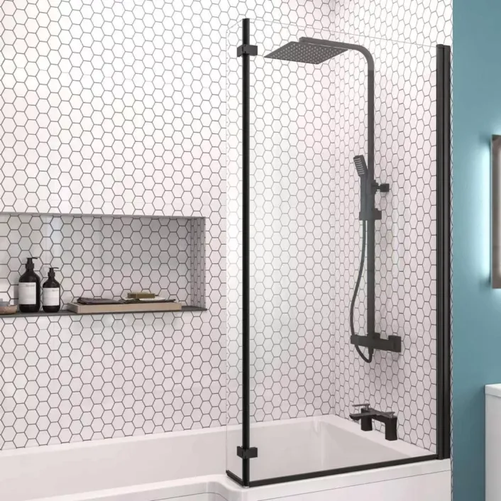 Eastbrook 6mm 1400 x 835mm Right Hand (RH) L-Shaped Bath Screen - Matt Black