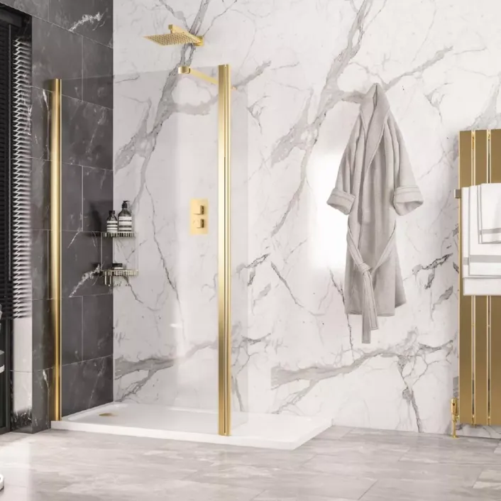 Eastbrook Volente 6mm Thick Easy Clean 1850 x 800mm Walk-In Shower Panel - Brushed Brass
