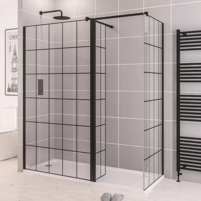 Eastbrook Vantage 2000 8mm Easy Clean 2000mm x 300mm Framed Flipper Shower Panel - Matt Black