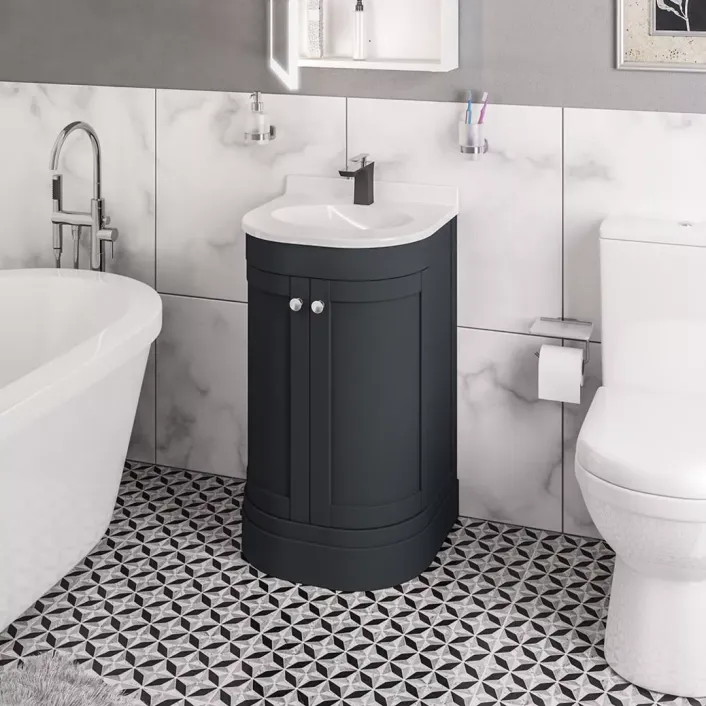 Eastbrook Hardwick Traditional 50CM 2 Door Basin Vanity Unit - White - Matt Anthracite
