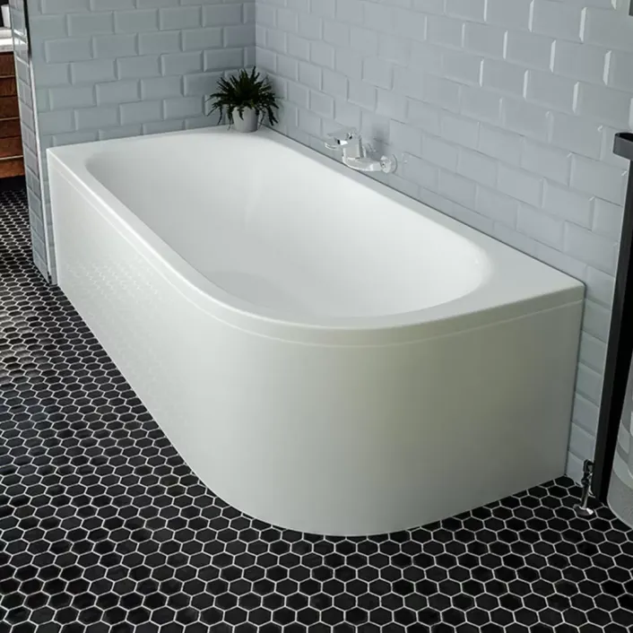 Eastbrook Biscay Double Ended (DE) 1600 x 725 x 440mm J-Shaped 5mm Bath - White