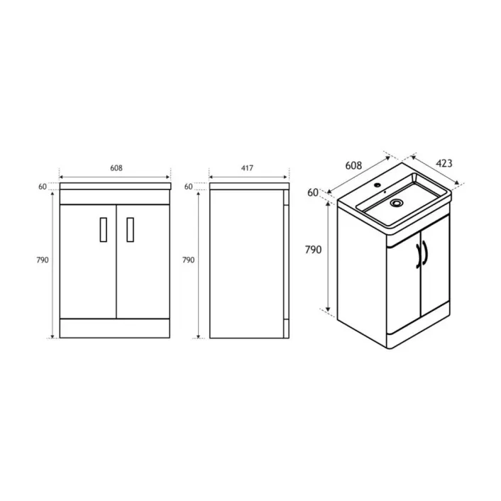 Eastbrook Cavone 60CM 2 Door Basin Vanity Unit - Matt Grey - Freestanding