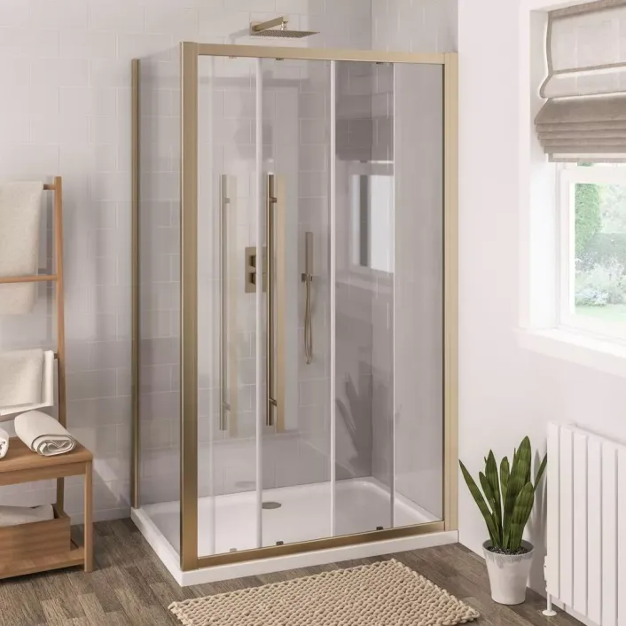 Eastbrook Vantage 2000 8mm Easy Clean 2000mm x 1000mm Soft Close Sliding Shower Door - Brushed Brass