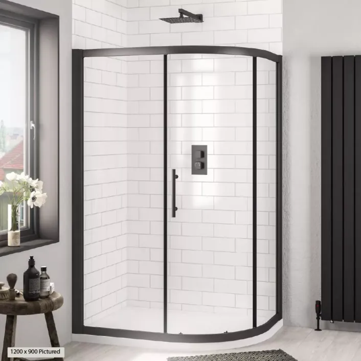 Eastbrook Volente 900 x 760mm Single Door Offset Quadrant Shower Enclosure - Matt Black