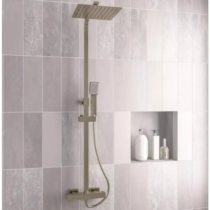 Eastbrook Modern Adjustable Height (850-1200mm) Square Thermostatic Shower Pole - Brushed Brass