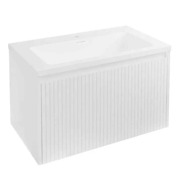 Eastbrook Stockton 80cm Fluted Wall Hung Unit 1 Drawer High Gloss White