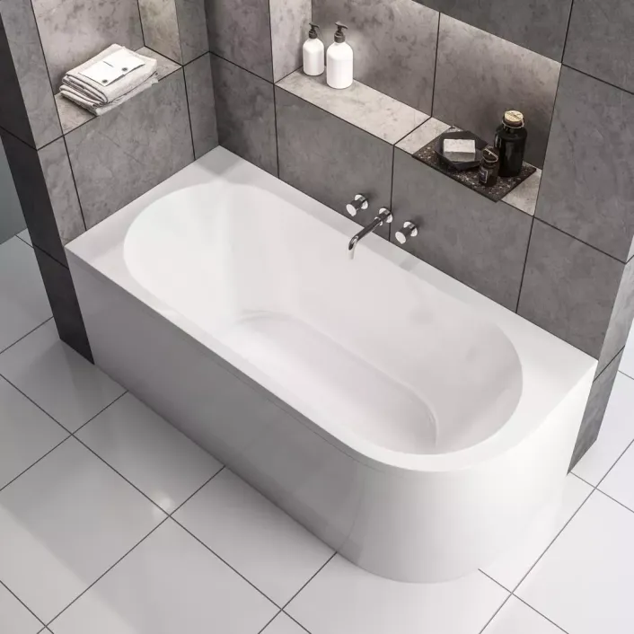 Eastbrook Biscay Double Ended (DE) 1600 x 725 x 440mm J-Shaped 5mm Bath - White