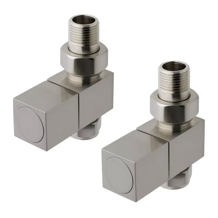 Eastbrook Straight Square Radiator Valve (Pair) Brushed Nickel
