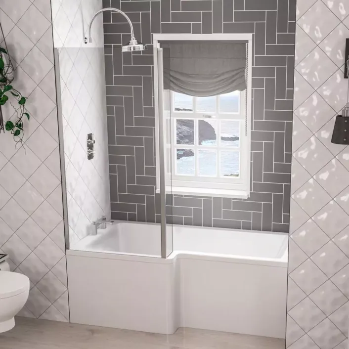 Eastbrook Portland 1600 x 850 x 440mm Left Hand (LH) L-Shaped 5mm Shower Bath - White