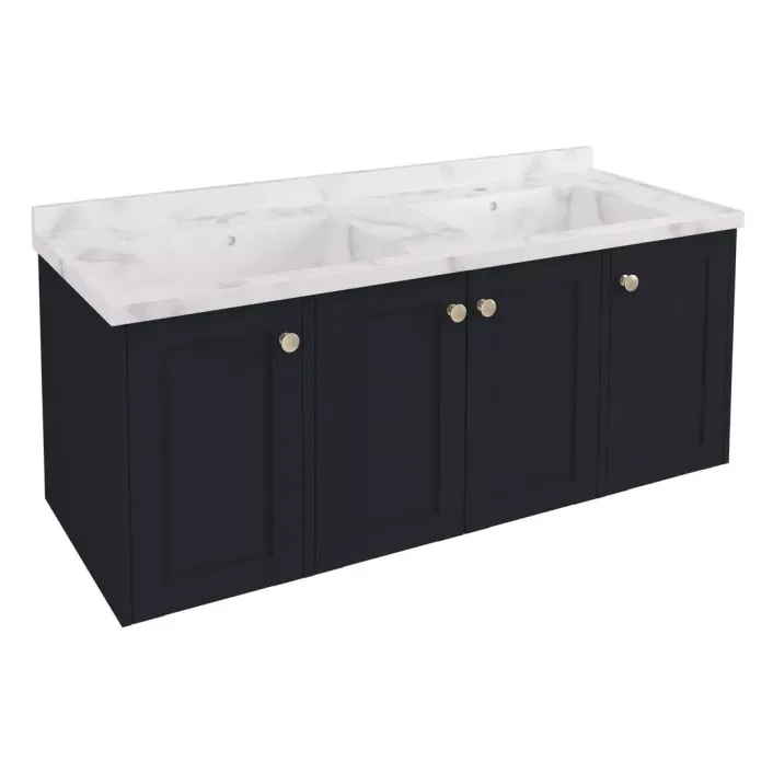 Eastbrook Hardwick 120CM 4 Door Square Double Bowl Wall Hung Basin Vanity Unit - Matt Anthracite