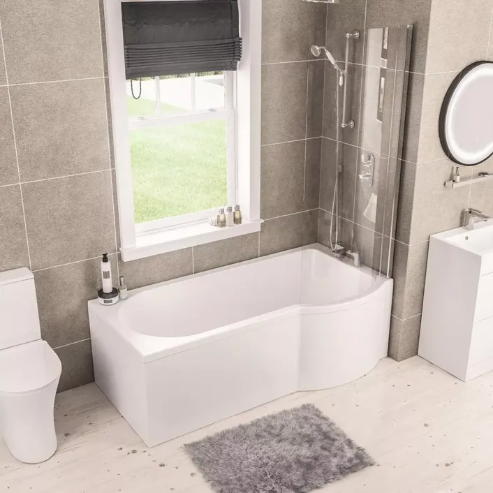 Eastbrook Portland 1500 x 850 x 440mm Right Hand (RH) P-Shaped 5mm Shower Bath - White