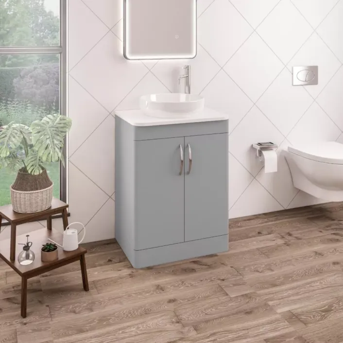 Eastbrook Cavone 60CM 2 Door Basin Vanity Unit - Matt Grey - Freestanding