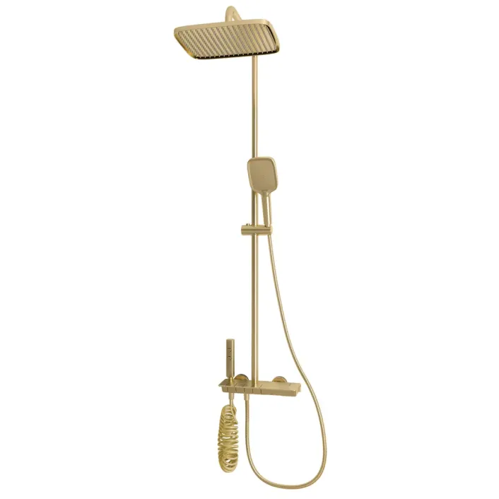 Eastbrook Exposed Thermostatic Shelf Shower Set - Brushed Brass