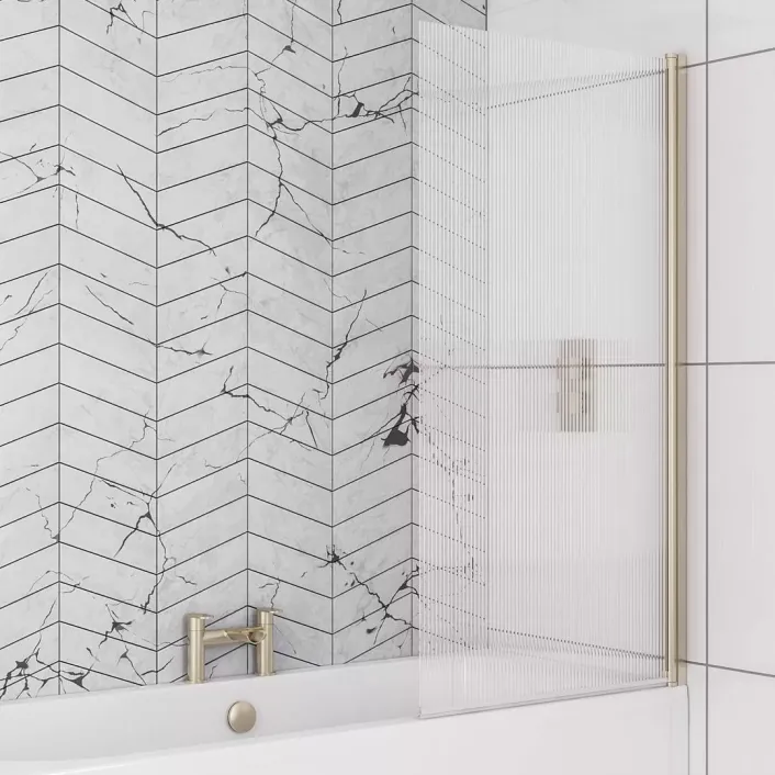 Eastbrook 6mm 1400 x 800mm Right Hand (RH) Fluted Straight Bath Screen - Brushed Brass