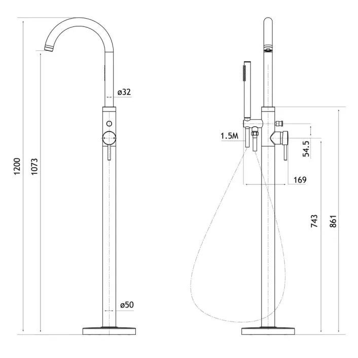 Eastbrook Meriden Floor Standing Single Level Bath Shower Mixer (BSM) Tap - Chrome