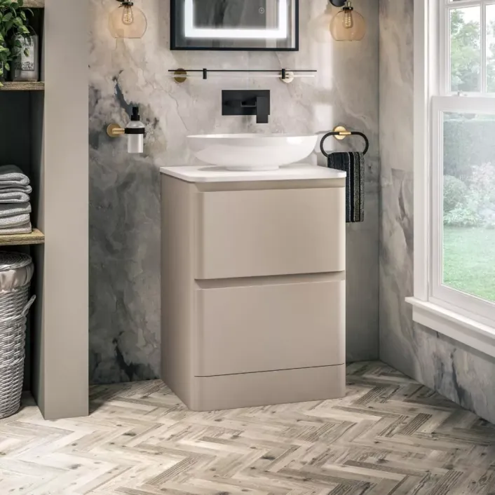 Eastbrook Grovely 60cm x 43cm, 2 Drawer Base Vanity Unit - Cashmere