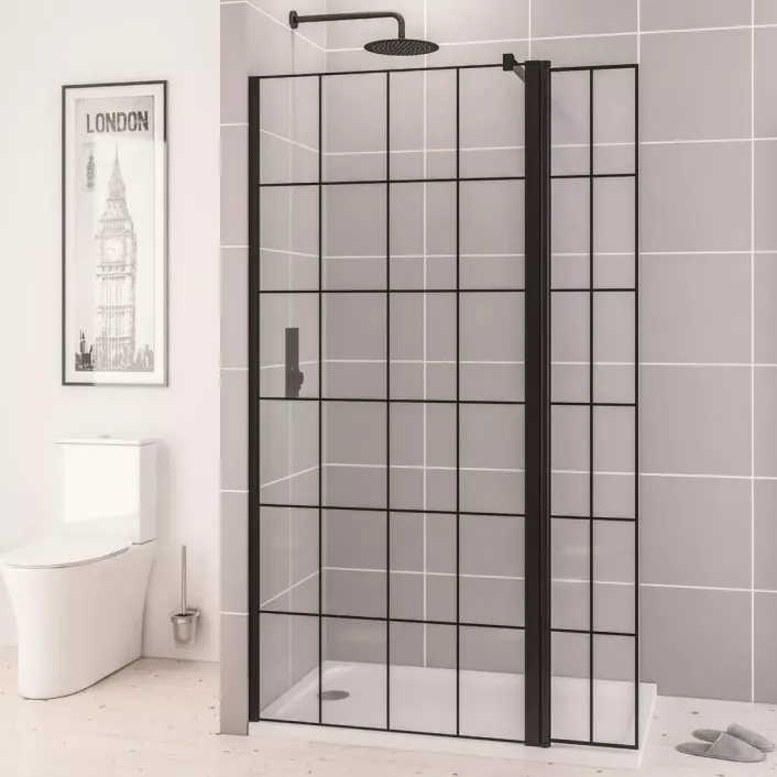 Eastbrook Vantage 2000 8mm Easy Clean 2000mm x 300mm Framed Flipper Shower Panel - Matt Black