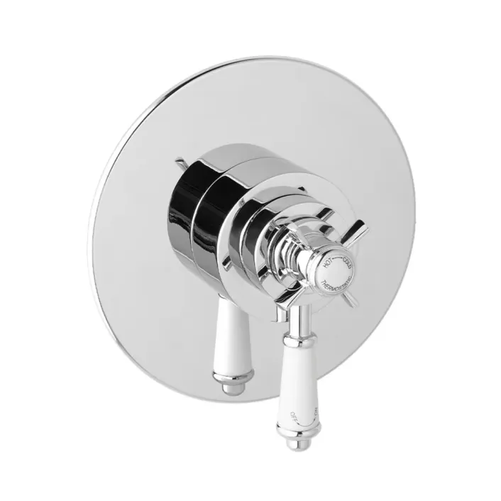 Eastbrook Concealed Traditional Thermostatic Crosshead Shower Valve - White & Chrome