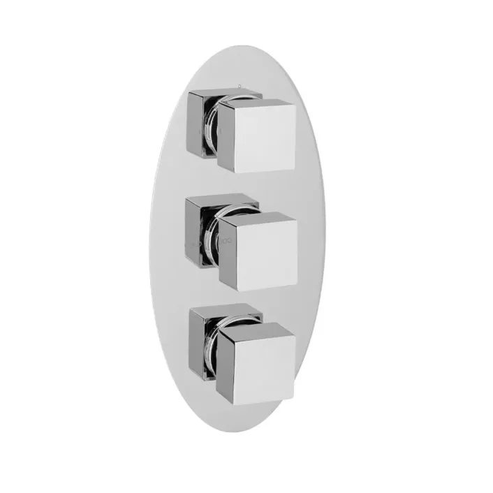 Eastbrook Oval Triple Valve Plate with Square Rings - Chrome