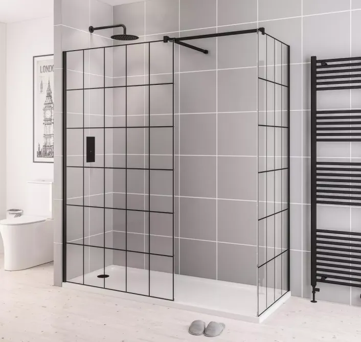 Eastbrook Vantage 2000 8mm Easy Clean 2000mm x 1100mm Framed Walk-In Shower Panel - Matt Black