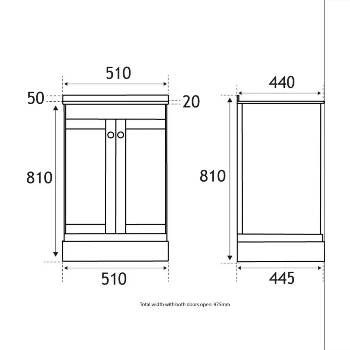 Eastbrook Hardwick Traditional 50CM 2 Door Basin Vanity Unit - White - Matt White