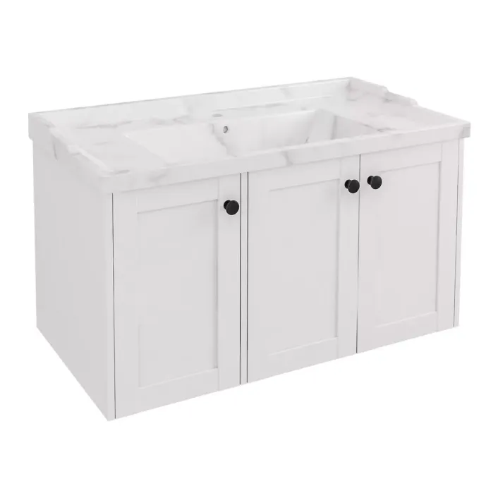 Eastbrook Hardwick 90CM 3 Door Square Wall Hung Basin Vanity Unit - Matt White