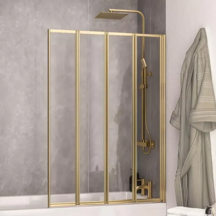 Eastbrook Volente 1400 x 1000mm Folding Bath Screen with 4 Fold Panels - Brushed Brass