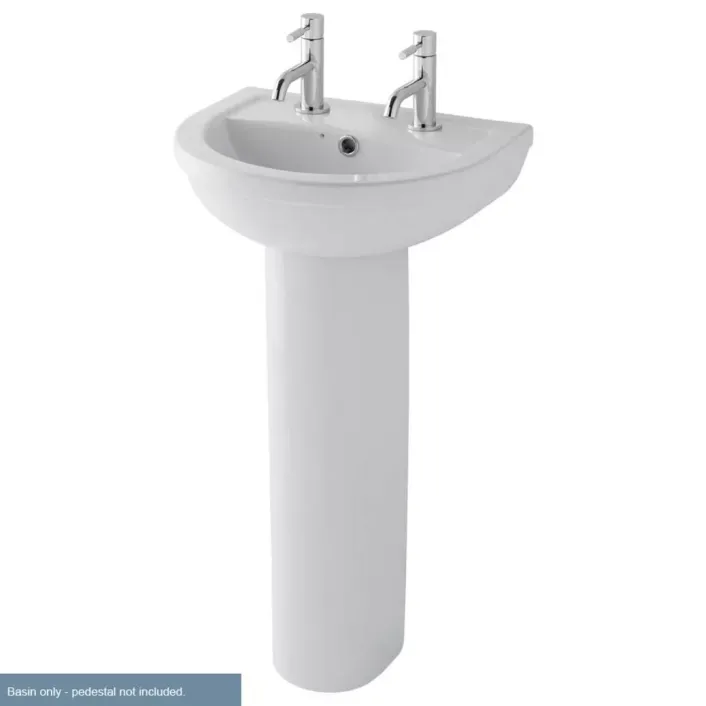 Eastbrook Dura 50cm x 40cm 2 Tap Hole Ceramic Basin with Overflow & Fixings - White
